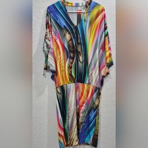 Top Design Baltikum Colorful Abstract Print Dress Poncho Style Top New W T  L